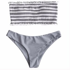 ZAFUL STRIPED GREY BANDEAU BIKINI